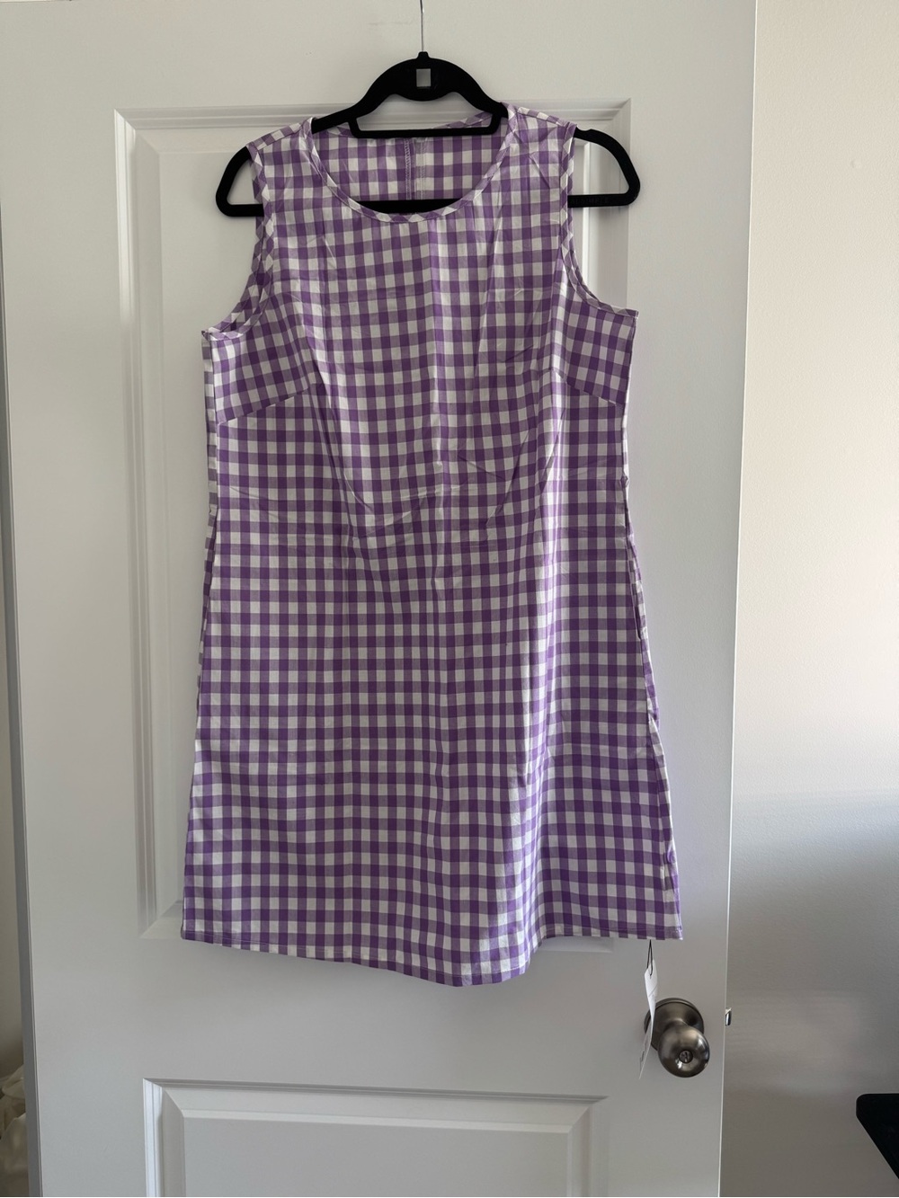 Sleeveless Purple Gingham Shift Dress - Women